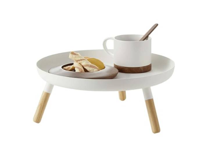 YAMAZAKI 5564 Plain Tray with Legs\, White\, Steel/Wood\, 32 x 32 x 13 cm