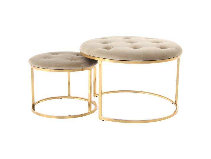 Kayoom Hockerset, Taupe, Gold, Metall, 2-teilig, 40x60x32 cm, Wohnzimmer, Hocker, Sitzhocker
