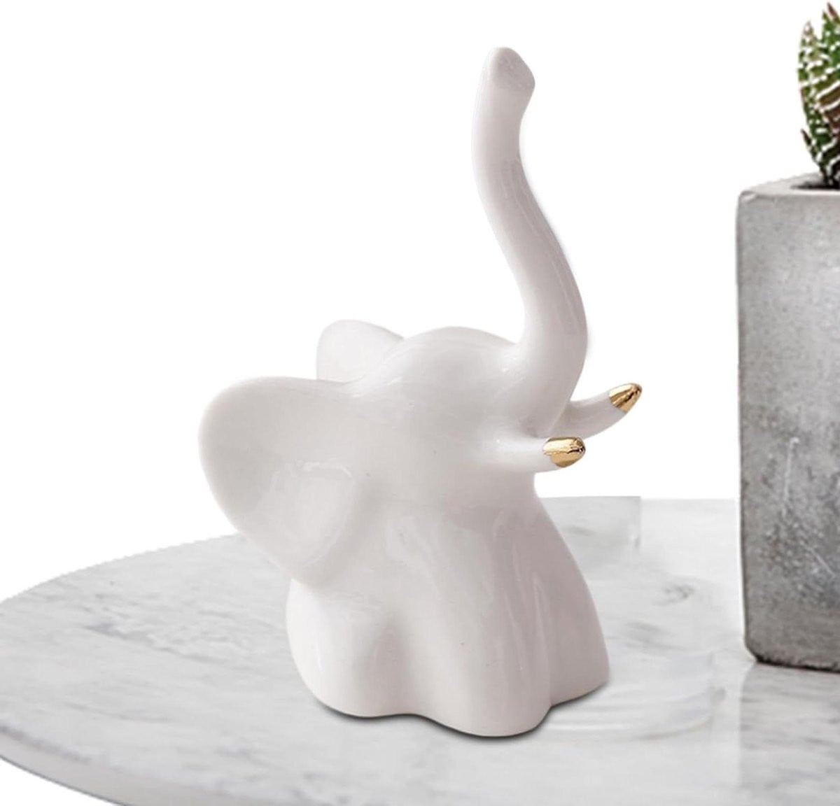 Wit Keramisch Olifant Beeldje - Gelukssymbool Decoratie - Hoogte: 9 cm
