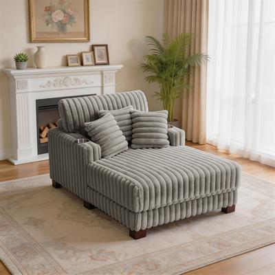 Lumibee "41.7"" Upholstered Plush Corduroy Chaise Lounge with Pillows"