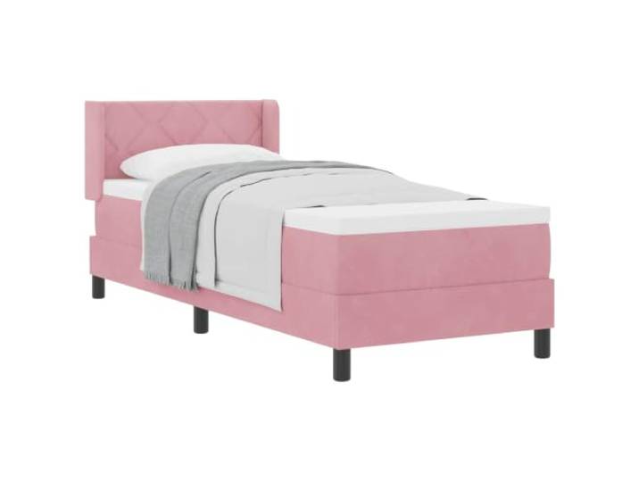 KTHLBRH Boxspringbett mit Kopfteil rosa 200 x 80 cm Samt Minimalistisches Design, klare Linien, technisches Holz, massive Kiefer, schwarze Beine, Taschenfedern