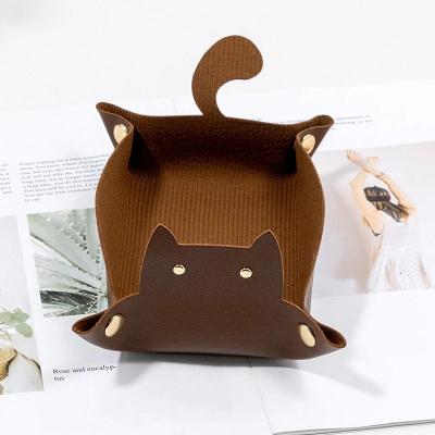 Uplift Picks PU Leather Cat Shape Storage Tray Desktop Jewelry Organizer coffee