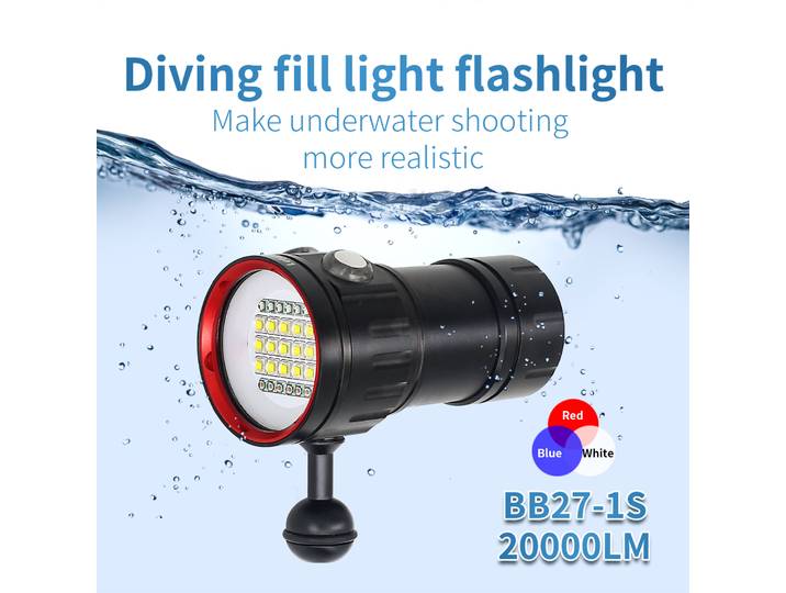 Lampe de photographie sous-marine professionnelle à 27 LED, lampe d'éclairage puissant, 20 000 lumens, lampe de plongée, étanche jusqu'à 100 m, torche pour caméra vidéo.