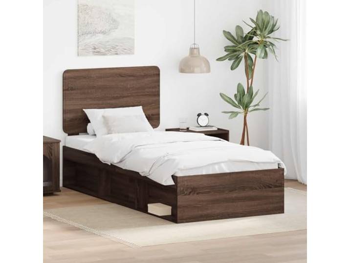 YUOTYRKTEJRSG Massives Kiefernholz Modernes Design 100 x 200 cm Braun Bettgestell Bettrahmen Braun Eichen-Optik 100x200 cm Massives Kiefernholz Lattenrost Stabil