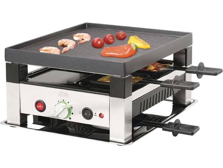 Solis Raclette & Pizza Grill - Gourmetstel 4 Personen - Raclette Gourmet Stel - Tafelgrill met 4 Verschillende Functies