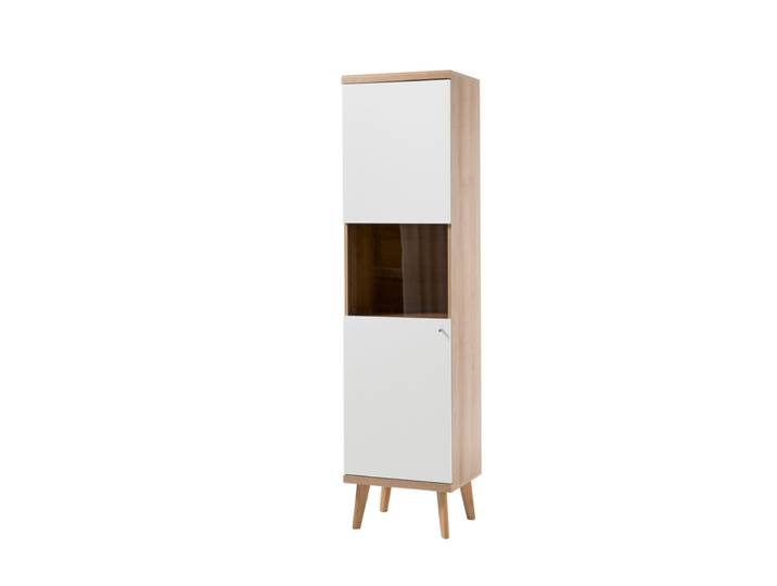 Vitrine 23 LENA/MERLE 50x197 cm Weiß Matt / Riviera Eiche Dekor