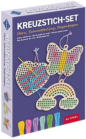 Kreuzstich-Set "Herz, Regenbogen, Schmetterling"