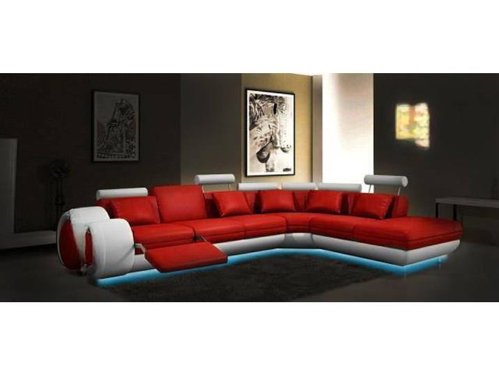 JVmoebel Ecksofa Moderne Ledercouch mit USB-Anschluss in V-Form, Made in Europa