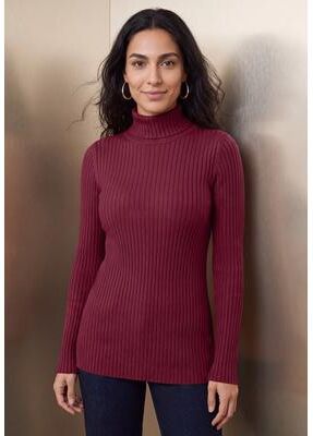 Plus Size Women's Ribbed Cotton Turtleneck Sweater by Jessica London in Merlot (Size 30/32) Sweater 100% Cotton