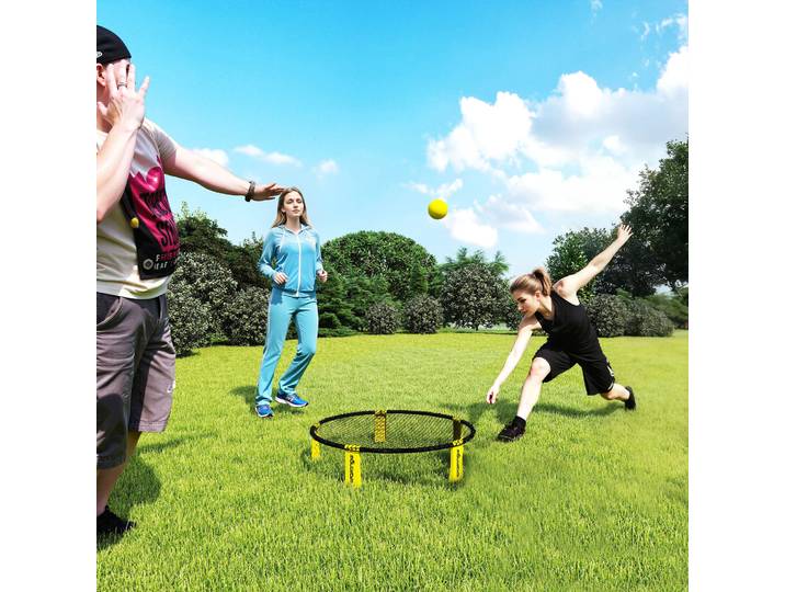 SPORTNOW Mini-Volleyball Portable avec Filet, 3 Balles, Sac Jaune