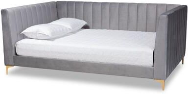 Baxton Studio Oksana Light Grey Velvet with Goldtone Legs Daybed