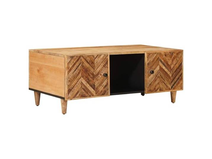 Tmriohed Couchtisch Massivholz Mango Braun 100x54x40 cm Wohnzimmertisch Rechteckiger Beistelltisch fürs Wohnzimmer mit 3 Staufächern und edlen Messingknöpfen aus echtem Holz.