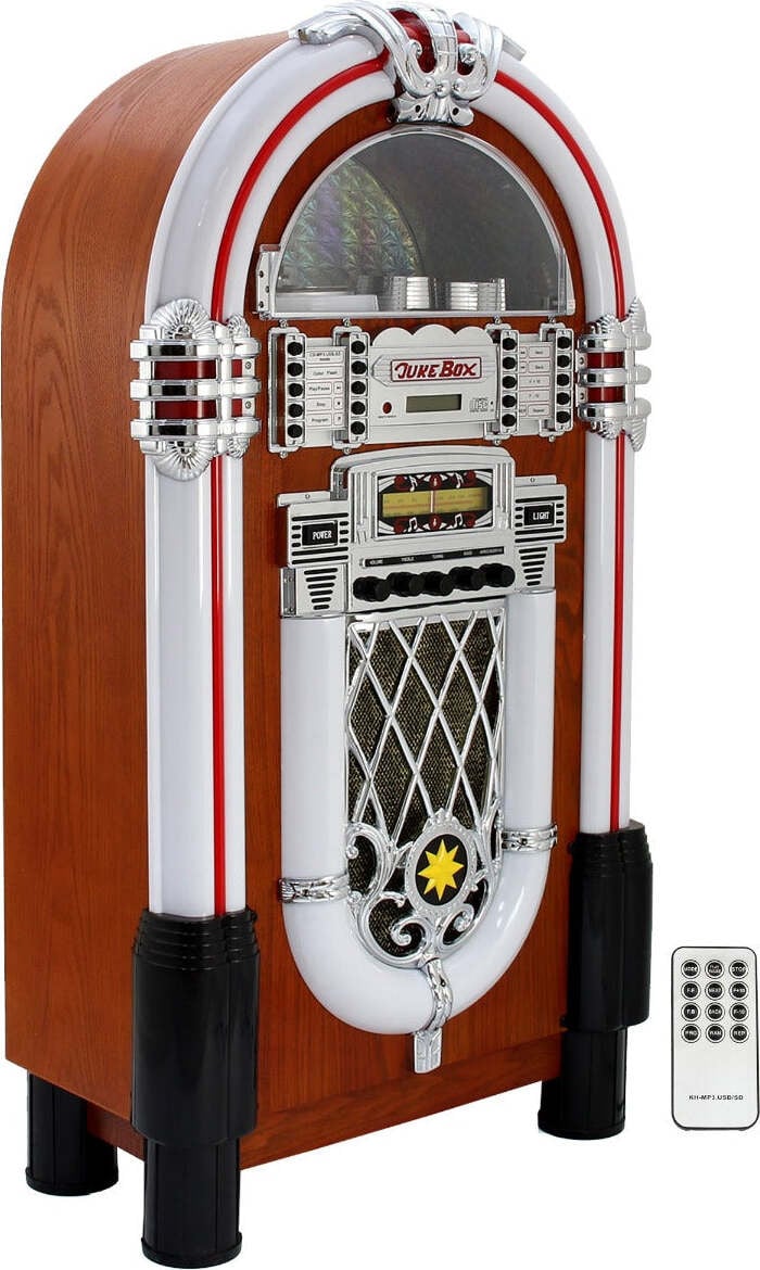 Monster Shop Retro Jukebox met CD-speler, Bluetooth, Radio, USB en LED-verlichting