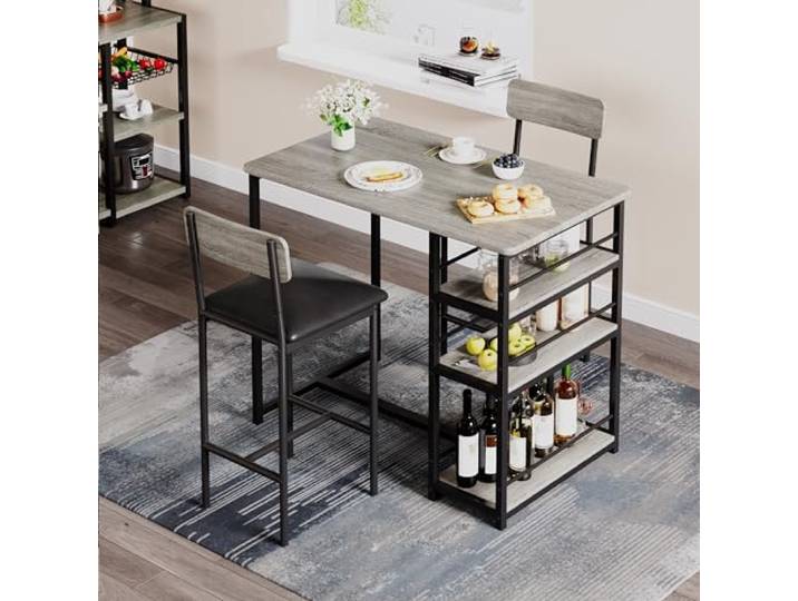 GarveeMore Bartisch-Set 3-teilig 2 Personen gepolsterte Stühle Ablagefächer