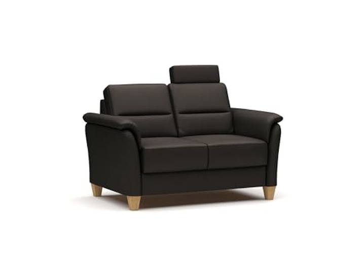 CAVADORE Leder 2er-Sofa Palera / Landhaus-Couch mit Federkern, Kopfstütze + massiven Holzfüßen / 149 x 89 x 89 / Leder Dunkelbraun