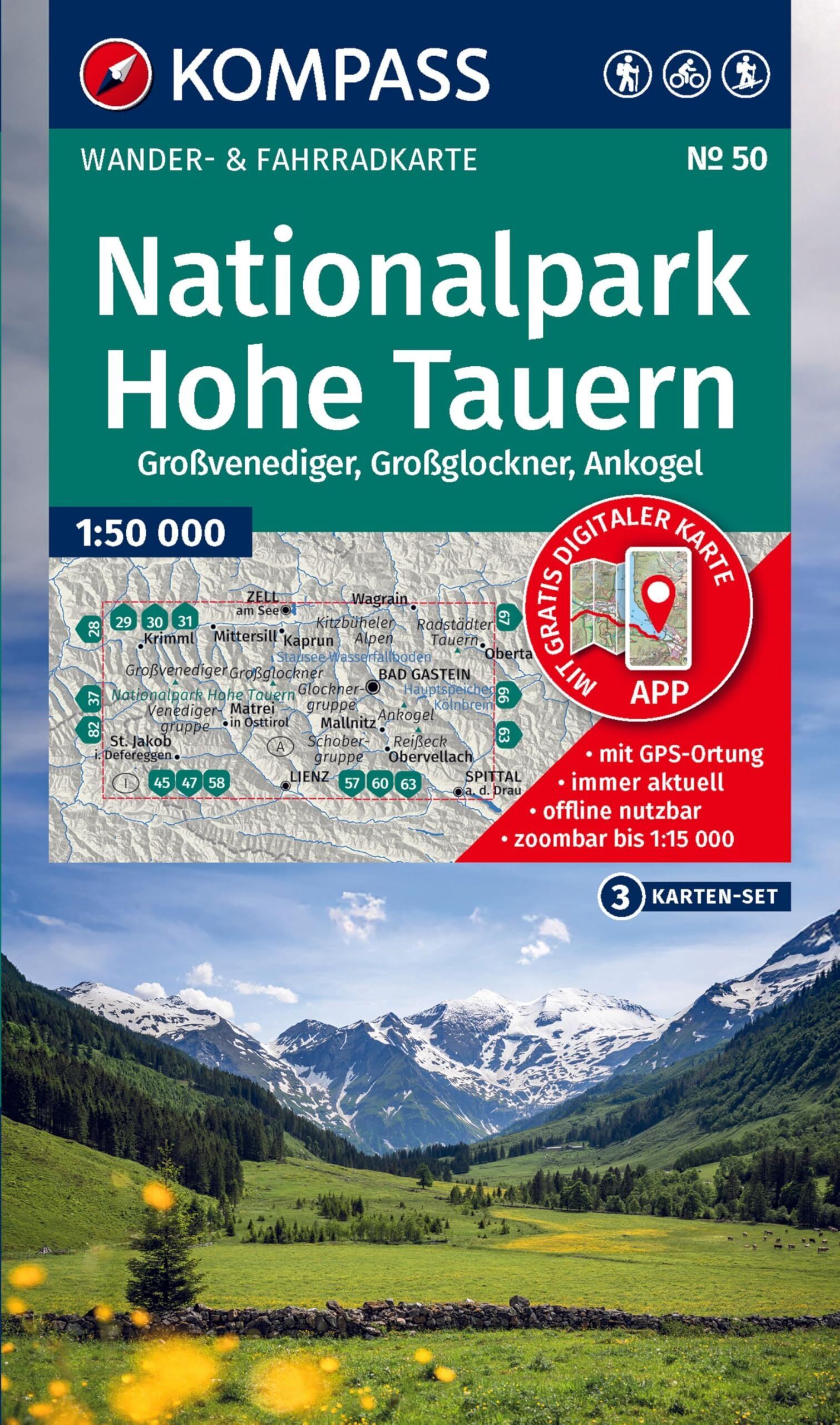 KOMPASS Wanderkarten-Set 50 Nationalpark Hohe Tauern, Großvenediger, Großglockner, Ankogel (3 Karten) 1:50.000 - Preis vom 19.10.2026 19:33:35 h
