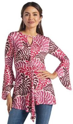Masseys Keyhole Tunic (Size XL) Pink Red Leaf, Polyester,Spandex