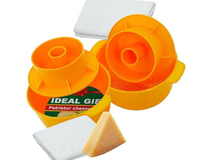 PetriStor 2-teiliges Käseherstellungs-Set, Butter-gestanzt, Cheese-Formpresse, Sieb, Käse mit Kolben, 1,2 Liter, Tofu-Pressform, Käseherstellungs-Set, Maschinenfarbe: Gelb