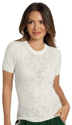 Masseys Luxe Sweater Tee Casual in Marshmallow, Size 1X, Nylon/Viscose