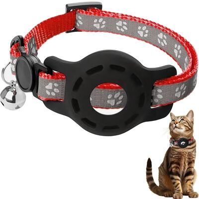 Inspired Living SmartGuard AirTag Cat Collar With Breakaway Safety Buckle & Bell red(no Tracker)