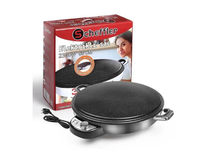 Scheffler Crêpesmaker Ø50cm Fladenbäcker, große Backplatte, Temperaturregler, 2300,00 W, Ø 50 cm, Temperaturregler, antihaftbeschichtet, Edelstahl Griffe