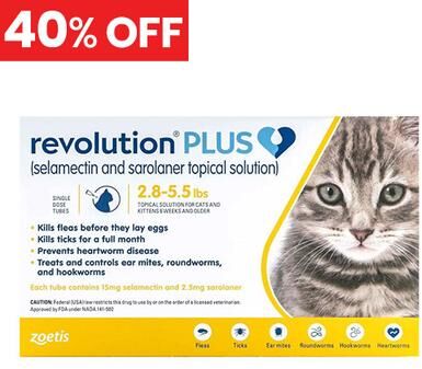 Revolution Plus For Kittens And Small Cats 2.8-5.5lbs (1.25-2.5kg) Yellow 6 Pack