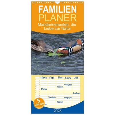 Familienplaner 2026 - Mandarinenenten, die Liebe zur Natur mit 5 Spalten (Wandkalender, 21 x 45 cm) CALVENDO