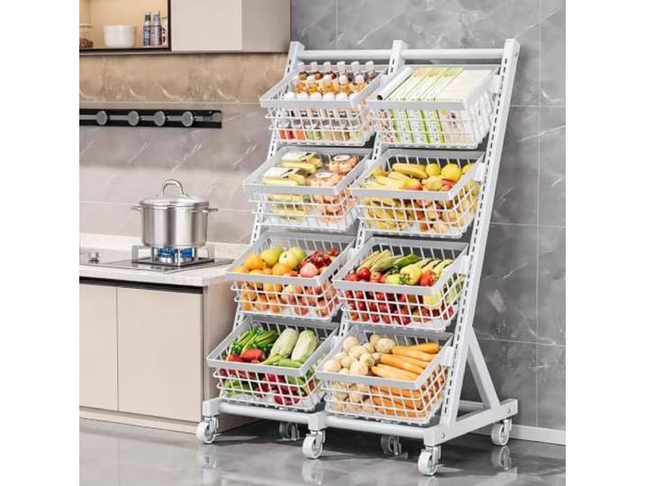 XINMAIZI 3/4-stöckiges Verkaufsregal, Supermarkt-Snackregal mit Rollen Freistehendes großes Metallregal für Süßigkeiten und Snacks sowie Display-Regale für Laden Küche(8 baskets)
