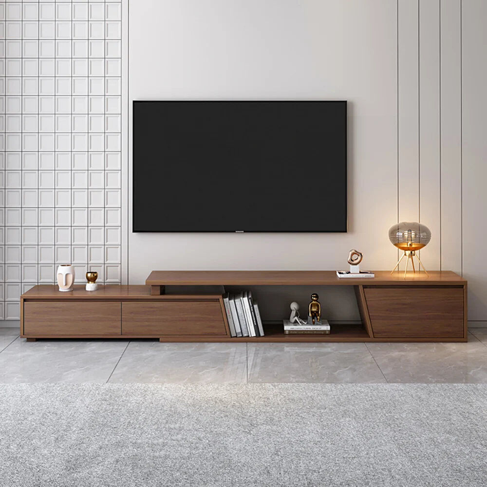 Homary Extendable TV Stand with 3 Storage Drawers, Fits Living Room or Bedroom Walnut 75"