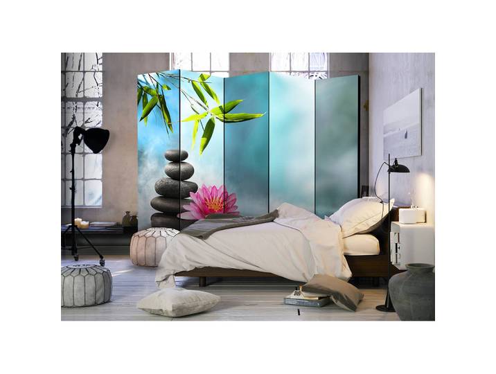 home24 Kamerscherm Water Lily and Zen Stones vlies blauw 225 x 172 x 3cm 5-delig