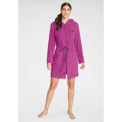 Damenbademantel KANGAROOS "Kira, ideal für Sauna & Spa, Hotelbademantel, Morgenmantel" Gr. XS, pink (pink, grau), L:90cm, Leichtfrottier, Hausmäntel, mit Bindekordel, kurz, Bademäntel für Damen, XS-3XL