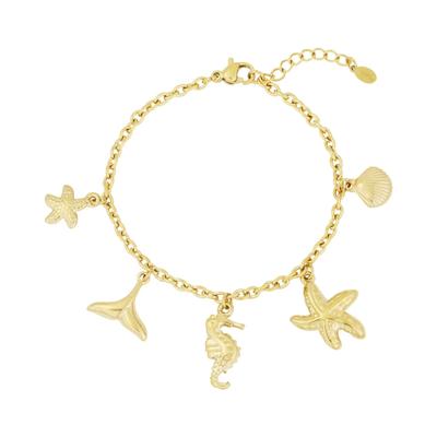 Charm-Armband ADELIA´S "LIVAYA", gold (goldfarben), Armbänder, Damen, yehwang_17,5, Edelstahl, Charm-Armband, trendig mit Seestern- und Muschel-Anhängern