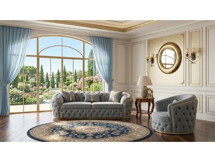 Xlmoebel Chesterfield-Sofa Exklusive hellblaue Chesterfield-Sitzgarnitur im modernen Stil, 2 Teile, Made in Europa