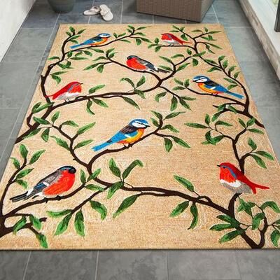 Trans Ocean Import Co Inc "Birds on Branches Rectangle Rug, 7'6"" x 9'6"", Natural"