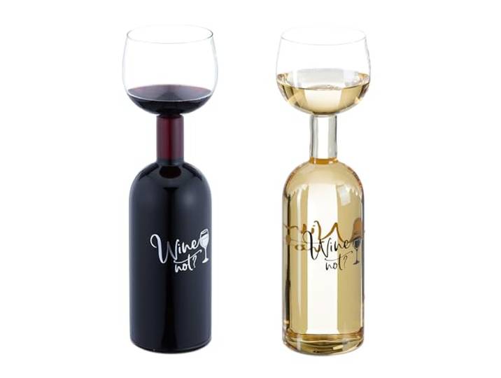 Relaxdays Bouteille avec verre intégré\, 750 ml\, superbe idée cadeau original pour les amateurs de vin\, transparent