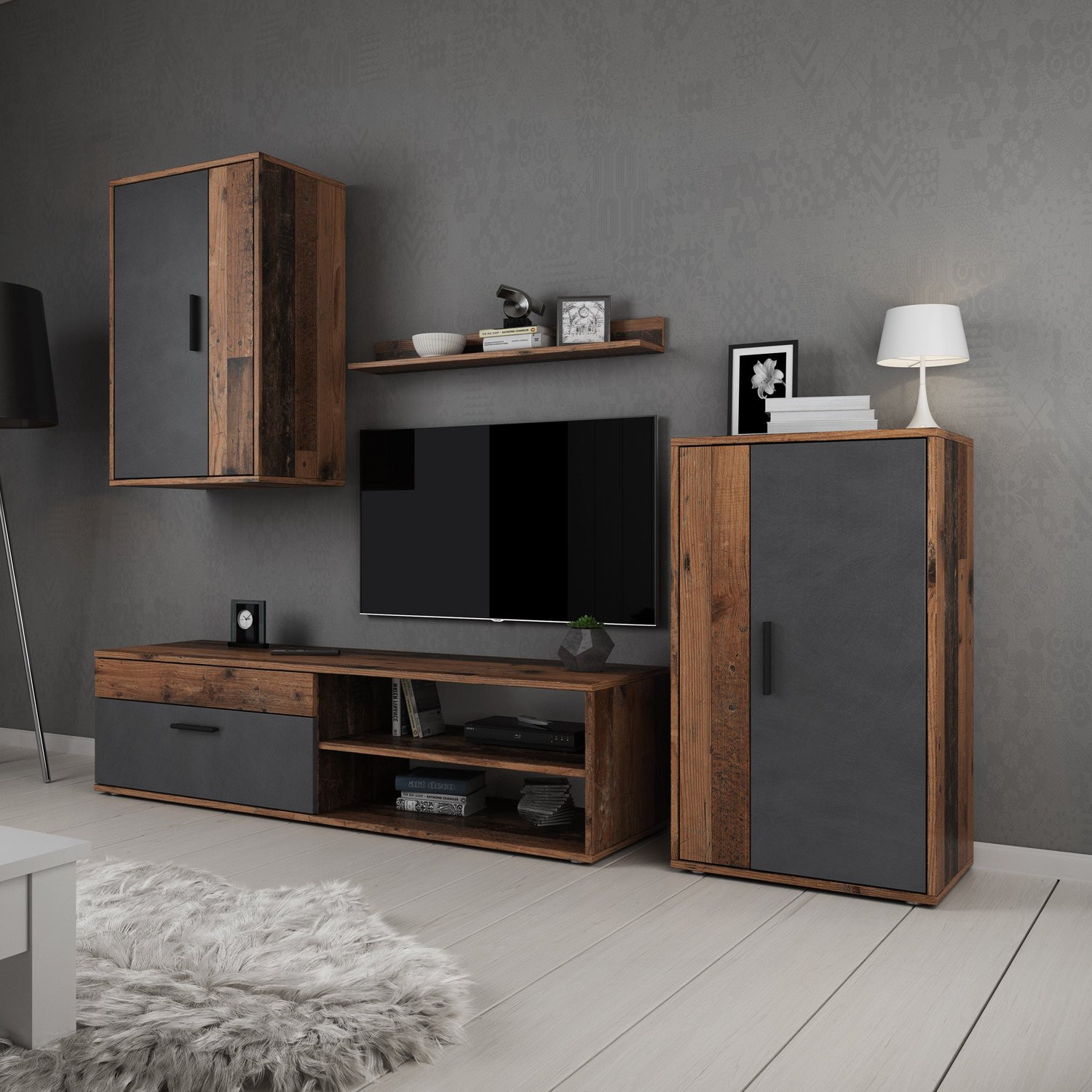 Meubella Wandmeubel Bellini Grijs Donker Old Wood