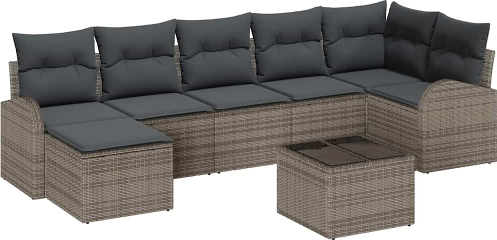 Garten-Sofa Set, modular mit Stauraum, Poly Rattan, wetterfest, UV-Schutz, 6 Sitzplätze, Grau, 8-teilig