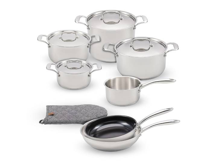 Topf-Set COSY & TRENDY Cosy & Trendy Classic Kochgeschirr-Set , silber (silberfarben, grau), Töpfe, Topf-Set mit Edelstahl 18/10, Antihaftpfannen und Deckeln
