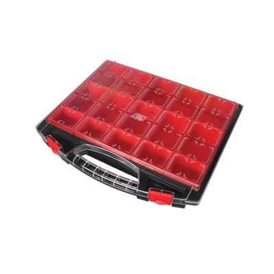 Tayg Sortimentskasten, 13 herausnehmbare Boxen, transparenter Deckel, stapelbar, 430 x 370 x 85 mm, Schwarz/Rot