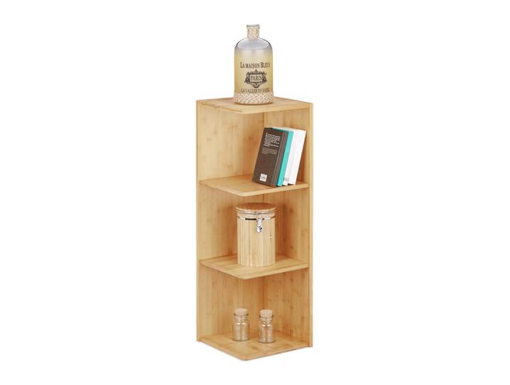Relaxdays Eckregal Natur Bambus 86 cm, Hellbraun, Holz, 29x85.5x29 cm, Wohnzimmer, Regal, Eckregale