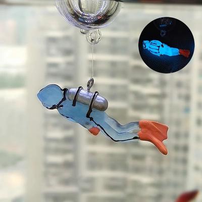 Uplifted Finds Floating Luminous Diver Aquarium Ornament With Buoy Ball For Fish Tank Decoration reflective Blue