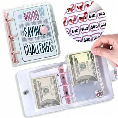 1000 Savings Challenge Binder Money Saving Binder With Envelopes, Cash Budget Planner And Challenge Book blue 1000