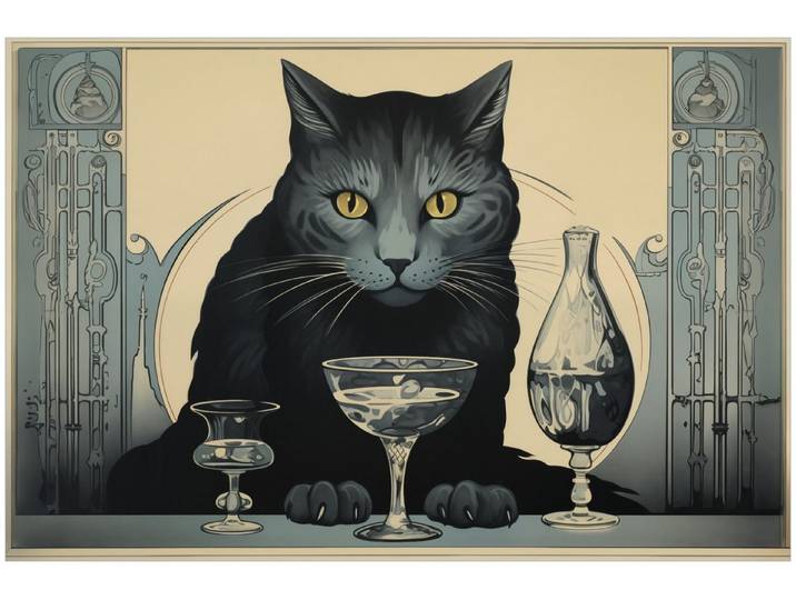 Wallario Küchenrückwand Katzenportrait in Art Deco, (1-tlg)