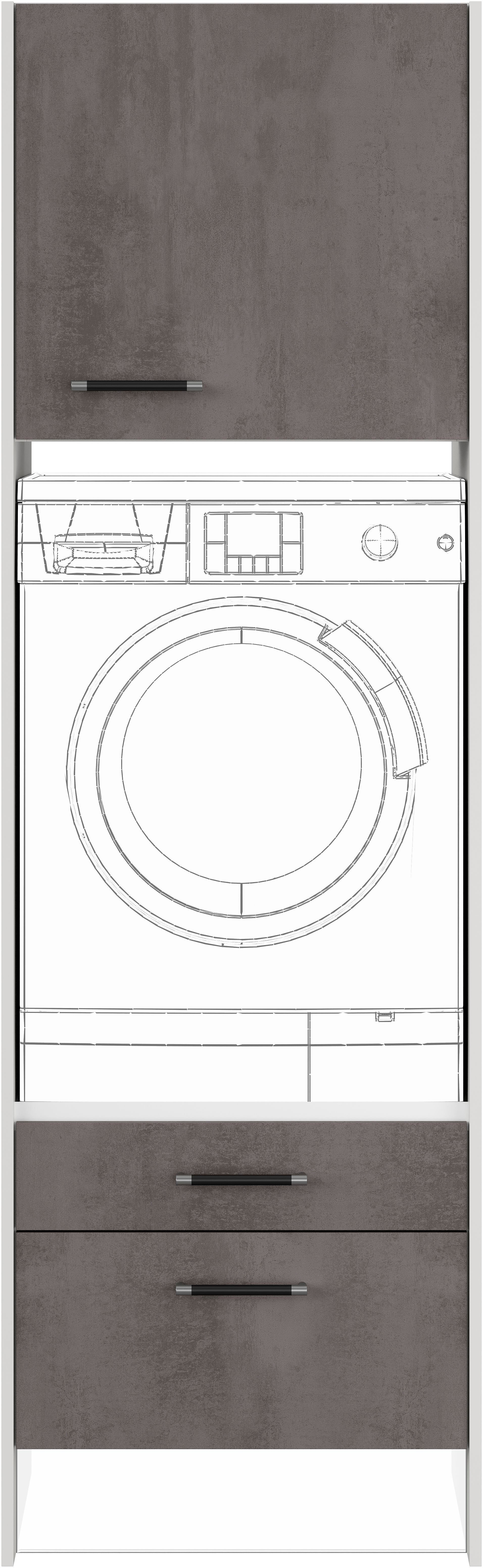 Waschmaschinenumbauschrank IMPULS KÜCHEN "Prag", Breite/Höhe: 64/206,2 cm, mit Soft-Close", grau (beton, optik schiefer dunkelgrau), B:64cm H:206,2cm T:68,5cm, Dekorfolie, Holzwerkstoff, Schränke, Waschmaschinenumbauschrank, mit Wangen, Schubka., Auszug, 