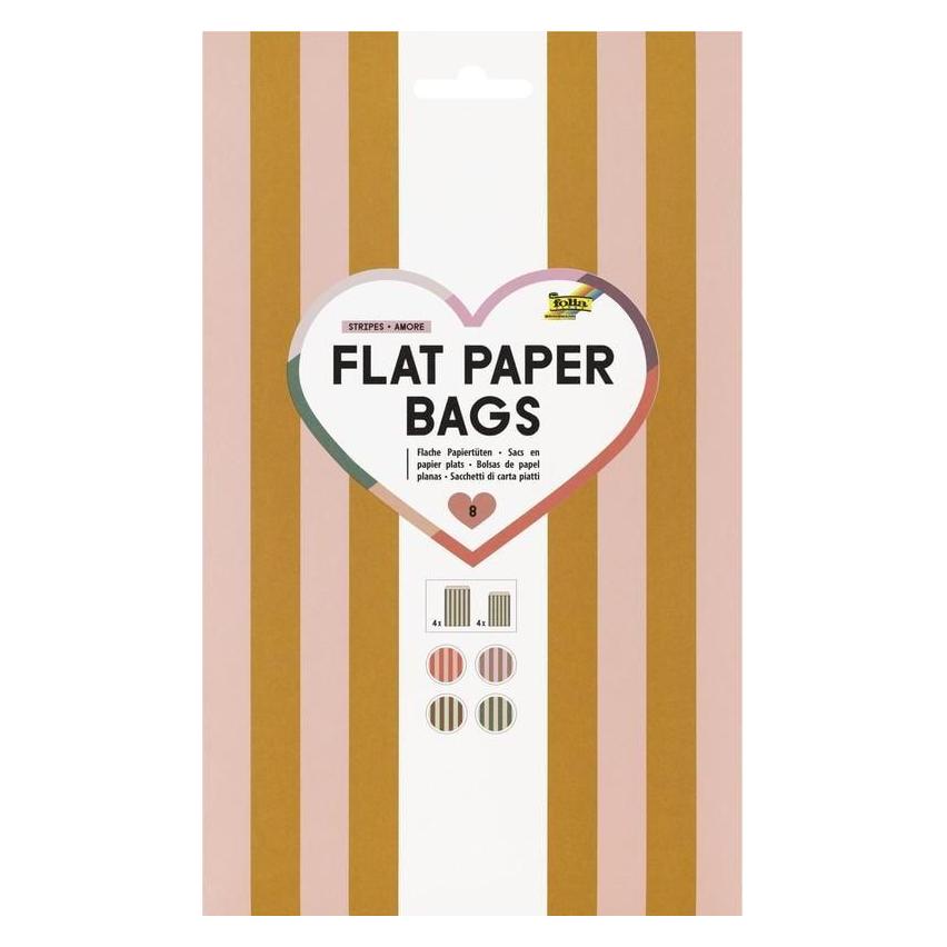 Folia Flat Paper Bags Stripes AMORE, 8 Stück (8x) (FO42119)