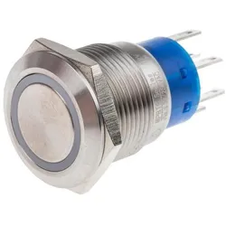 RS PRO 19mm,stainless,DPDT,mom,White,12V, Schalter + Taster, Weiss
