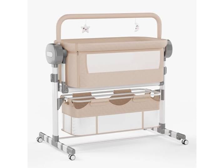 Aveainelle Babybett und Multifunktionales Kinderbett, Parallelschwingung, Faltbare und Umwandelbare Babywiege, Verstellbare Beistellbett, Co-Sleeping Babybett und Rollen (608 Khaki)