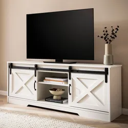 Lowboard FineBuy Fernsehkommode 150 cm TV Schrank Fernsehschrank Weiß Landhaus