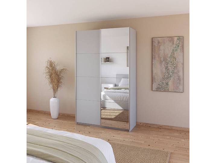 Armoire - Miroir 136cm Gris/Gris soie