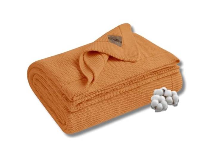 Dalisa GOTS-Zertifizierte Bio-Baumwolle Strickdecke – Weich & Gemütlich, Vorgewaschen – Perfekt für Couch, Bett & Deko – Waschmaschinengeeignet (Safran Gold, 203x228 cm)